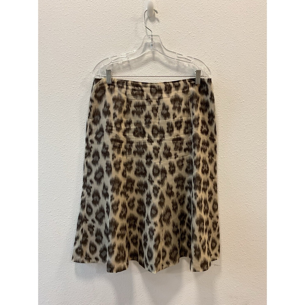 Talbots Linen Silk Linen Cotton Blend Leopard Print A-Line Midi Skirt Womens 12